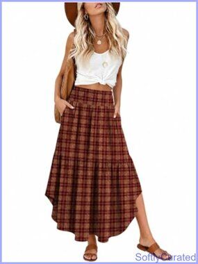 Women's High Waisted Maxi Skirt with Pockets Pleated A-Line